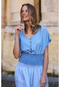 MOODO - Koszula lyocell niebieska. Kolor: niebieski. Materiał: lyocell #1