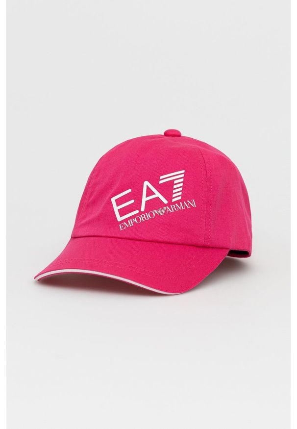 EA7 Emporio Armani czapka bawełniana 284952.2R101 kolor fioletowy z aplikacją. Kolor: fioletowy. Materiał: bawełna. Wzór: aplikacja
