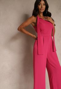Renee - Fuksjowy Kombinezon Wide Leg z Ozdobnym Wiązaniem przy Szyi Silelia. Okazja: na co dzień. Kolor: różowy. Długość rękawa: bez rękawów. Styl: klasyczny, elegancki, casual #3