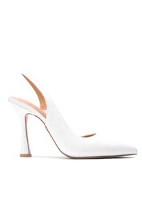 Kazar - Białe czółenka damskie. Zapięcie: pasek. Kolor: biały. Materiał: skóra. Szerokość cholewki: normalna. Wzór: aplikacja. Obcas: na obcasie. Styl: klasyczny. Wysokość obcasa: średni #1