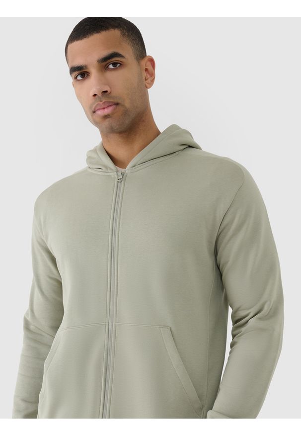 4f - 4F Bluza dresowa rozpinana z kapturem męska - khaki XXL. Okazja: na co dzień. Typ kołnierza: kaptur. Kolor: oliwkowy, brązowy, wielokolorowy. Materiał: dresówka. Wzór: gładki, ze splotem. Styl: sportowy, casual