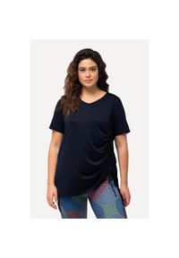 ULLA POPKEN - Damskie Bluzka funkcyjna marszczona taśma trapezowy krój dekolt w szpic. Kolekcja: plus size. Kolor: niebieski. Materiał: materiał, poliester, elastan #1