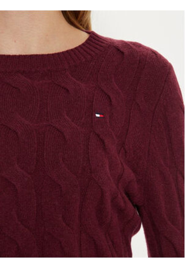 TOMMY HILFIGER - Tommy Hilfiger Sweter WW0WW43586 Bordowy Regular Fit. Kolor: czerwony. Materiał: wełna