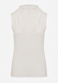 Renee - Biała Bluzka Top Bez Rękawów ze Stójką Nedire. Typ kołnierza: kołnierzyk stójkowy. Kolor: biały. Materiał: poliester, elastan, materiał, jeans. Długość rękawa: bez rękawów. Styl: elegancki #7