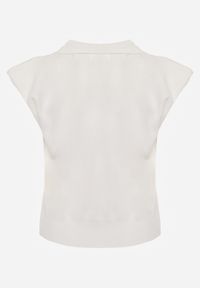 Born2be - Biała Wiskozowa Bluzka Sweterkowa z Usztywnionymi Ramionami i Kołnierzykiem Katano. Okazja: na co dzień. Kolor: biały. Materiał: wiskoza. Wzór: aplikacja. Styl: casual, elegancki, klasyczny #2