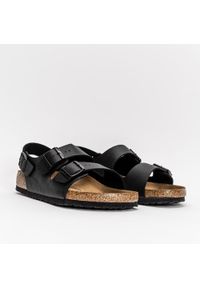 Sandały Unisex Birkenstock Milano BF (34791). Okazja: na spacer, na co dzień. Zapięcie: pasek. Kolor: czarny. Materiał: materiał, syntetyk, skóra. Wzór: paski. Styl: elegancki, casual, klasyczny