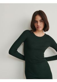 Reserved - Sukienka z wiskozy - ciemnozielony. Kolor: zielony. Materiał: wiskoza