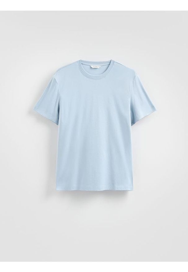 Reserved - T-shirt regular z bawełny merceryzowanej - jasnoniebieski. Kolor: niebieski. Materiał: bawełna