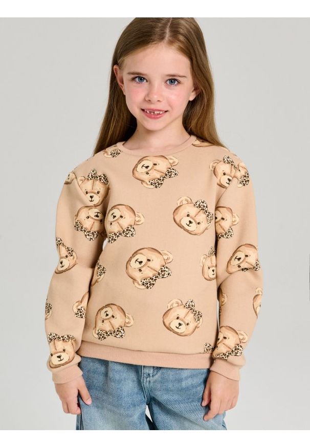 Sinsay - Bluza crewneck ze wzorkiem - beżowy. Kolor: beżowy