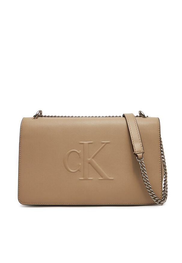 Calvin Klein Jeans Torebka Sculpted Ew Flap25 Shoulder Bag LV04K3035G Beżowy. Kolor: beżowy. Materiał: skórzane