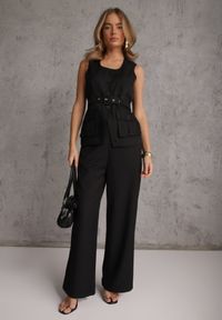 Renee - Czarny Garniturowy Komplet z Bawełną Spodnie Wide Leg i Kamizelka Utility Aloane. Kolor: czarny. Materiał: bawełna #2