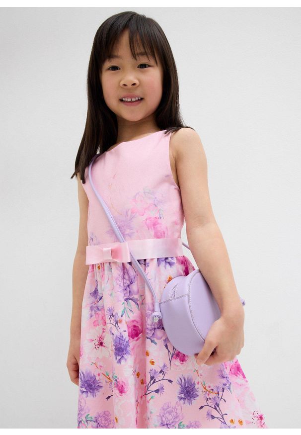 bonprix - Rozkloszowana sukienka. Kolor: różowy. Wzór: nadruk, kwiaty. Sezon: lato