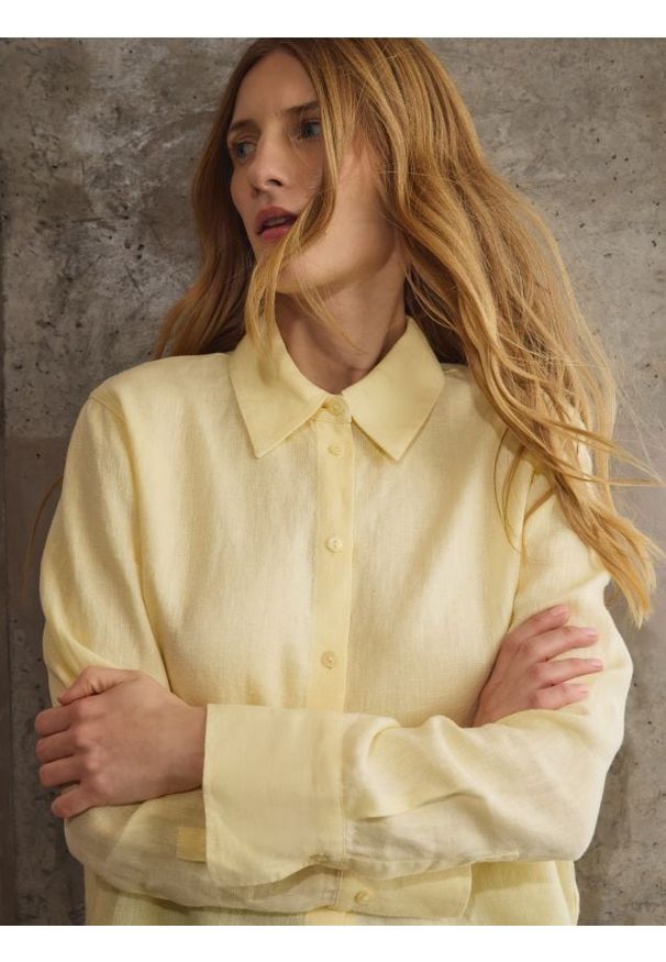 Reserved - Lniana koszula - żółty. Kolor: żółty. Materiał: len