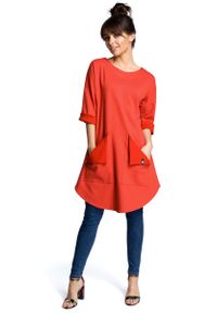MOE - Czerwona Codzienna Trapezowa Sukienka Tunika z Kieszeniami. Okazja: na co dzień. Kolor: czerwony. Materiał: poliester, bawełna, wiskoza. Typ sukienki: proste, trapezowe. Styl: casual