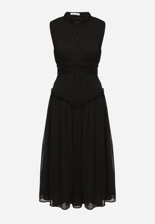 Born2be - Czarna Sukienka Długa Rozkloszowana z Powlekanymi Guzikami Ingridesa. Kolor: czarny. Długość: maxi