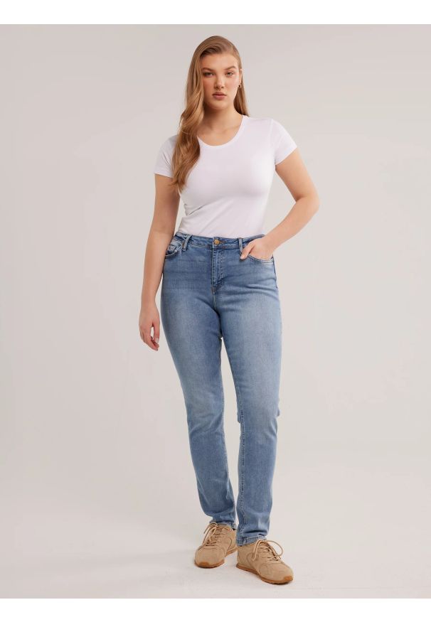 Big-Star - Jeansy damskie z wysokim stanem jasnoniebieskie Katrina High Waist 355. Okazja: na co dzień. Stan: podwyższony. Kolor: niebieski. Styl: elegancki, casual