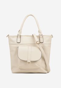 Born2be - Jasnobeżowa Torebka Shopperka z Ozdobną Kieszonką i Dodatkowym Paskiem Frosima. Kolor: beżowy. Styl: biznesowy, klasyczny, elegancki, casual. Rodzaj torebki: na ramię