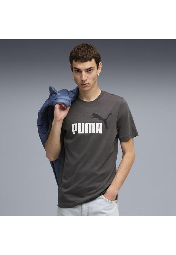 Puma - Męska koszulka Essentials z dwukolorowym logo No. 1 PUMA Dusky Gray. Kolor: szary. Materiał: guma. Wzór: nadruk. Sport: fitness