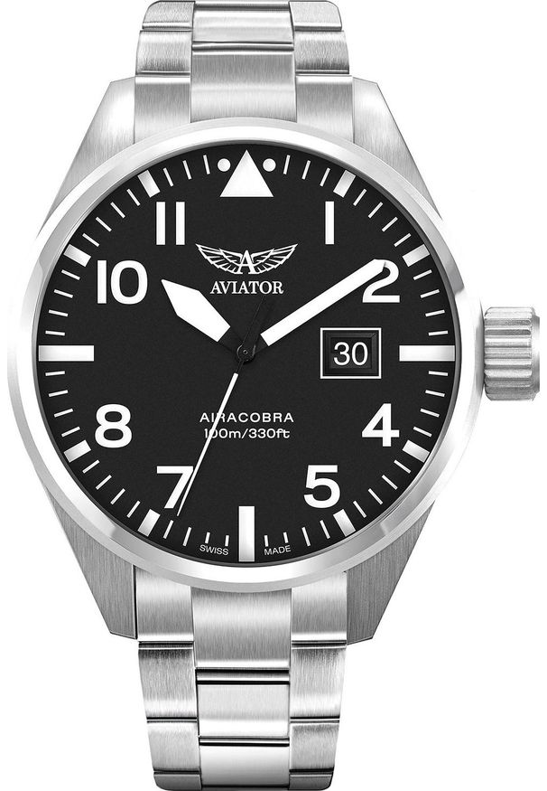 AVIATOR - Zegarek Aviator Zegarek męski Aviator V.1.22.0.148.5 srebrny. Kolor: srebrny