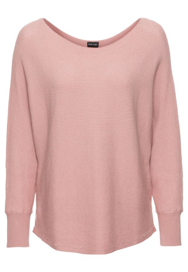 Sweter w prążek "oversize" bonprix dymny różowy melanż nowy. Kolor: różowy. Wzór: melanż, prążki