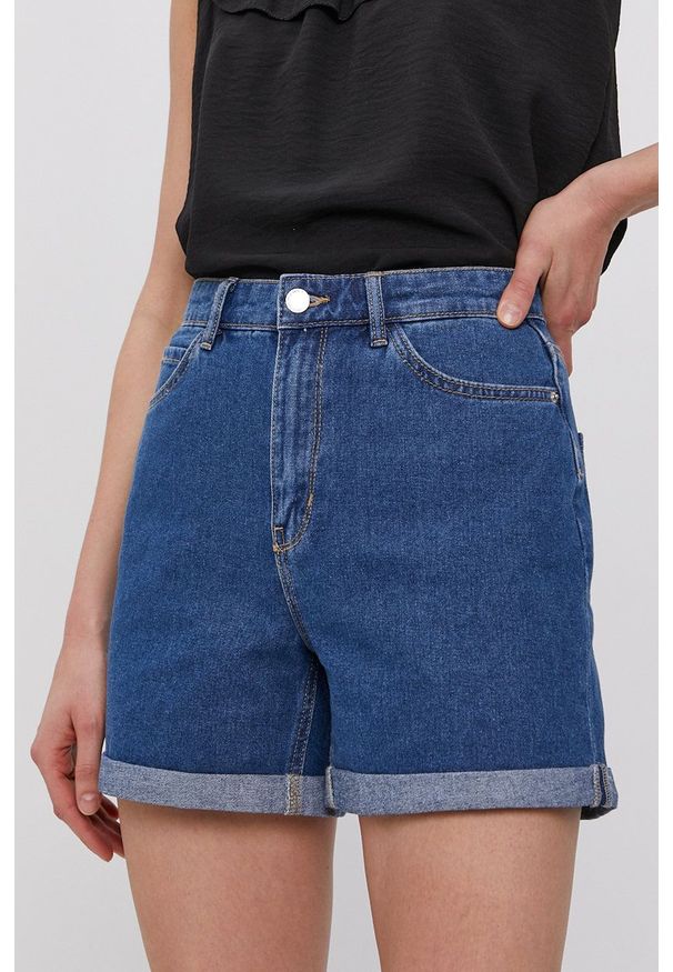only - Only Szorty jeansowe damskie gładkie high waist. Okazja: na co dzień. Stan: podwyższony. Kolor: niebieski. Materiał: jeans. Wzór: gładki. Styl: casual