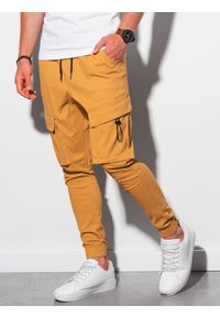 Ombre Clothing - Spodnie męskie joggery P1026 - musztardowe - XXL. Kolor: żółty. Materiał: elastan, bawełna