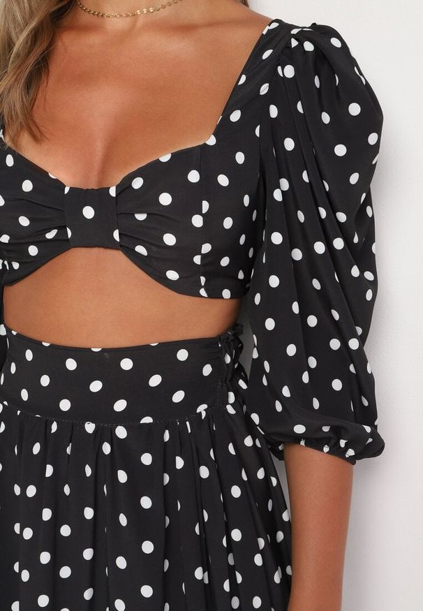 Born2be - Czarny Komplet 2-Częściowy Top z Gumką i Szerokimi Rękawami Spódnica z Gumką w Talii Vandrea. Kolor: czarny