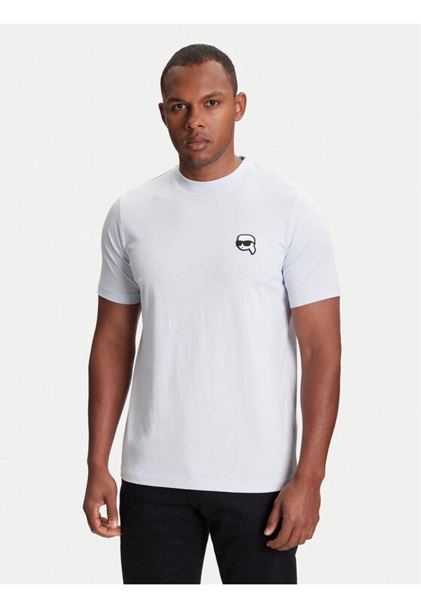 Karl Lagerfeld - KARL LAGERFELD T-Shirt 755710 553224 Turkusowy Slim Fit. Typ kołnierza: dekolt w karo. Kolor: turkusowy. Materiał: bawełna