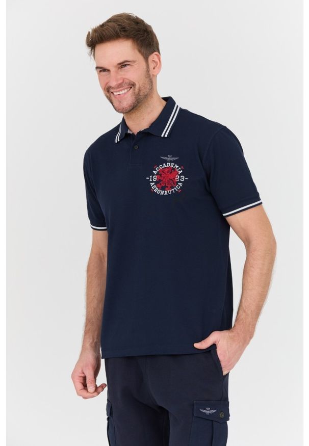 Aeronautica Militare - AERONAUTICA MILITARE Granatowa męska koszulka Polo M.C., Rozmiar XL. Typ kołnierza: polo. Kolor: niebieski