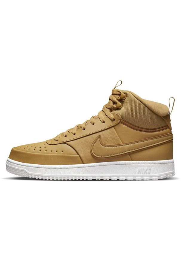 Buty do chodzenia męskie Nike Court Vision Mid. Wysokość cholewki: za kostkę. Zapięcie: sznurówki. Kolor: wielokolorowy, żółty, brązowy. Materiał: skóra, materiał. Szerokość cholewki: normalna. Model: Nike Court. Sport: turystyka piesza