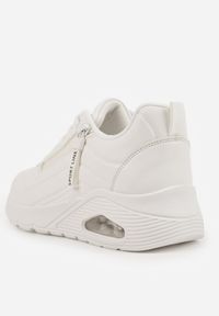 Renee - Białe Sneakersy na Platformie z Przezroczystą Wstawką i Suwakiem z Napisami Valentinae. Okazja: na co dzień. Kolor: biały. Materiał: jeans. Wzór: napisy. Obcas: na platformie. Wysokość obcasa: średni #5