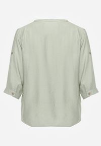 Born2be - Zielona Wiskozowa Koszula Boho z Haftem i Podpinanymi Rękawami 3/4 Cheridenah. Okazja: na co dzień. Kolekcja: plus size. Kolor: zielony. Materiał: wiskoza. Wzór: haft. Styl: boho #2