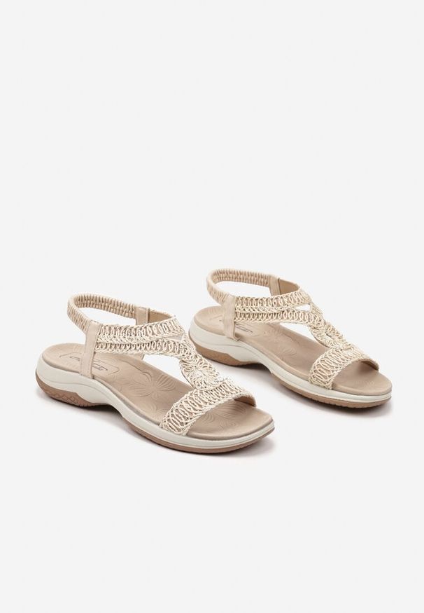 Renee - Beżowe Sandały z Ozdobną Plecionką Tattilora. Okazja: na co dzień, na spacer. Zapięcie: rzepy. Kolor: beżowy. Sezon: lato. Obcas: na obcasie. Styl: elegancki, casual. Wysokość obcasa: niski