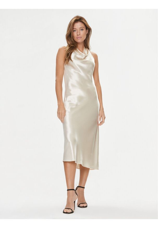 Calvin Klein Sukienka koktajlowa Naia K20K206160 Beżowy Regular Fit. Kolor: beżowy. Materiał: satyna. Styl: wizytowy