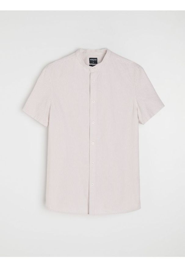 Sinsay - Bawełniana koszula w paski - beżowy. Kolor: beżowy. Materiał: bawełna. Wzór: paski