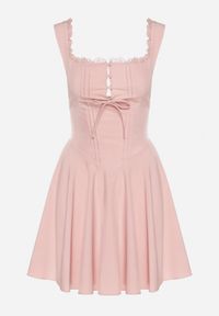 Born2be - Różowa Rozkloszowana Sukienka Vices w Rustykalnym Stylu z Wiązaniem Gorsetowym Foliora. Okazja: na co dzień. Typ kołnierza: dekolt gorset. Kolor: różowy. Długość rękawa: na ramiączkach. Typ sukienki: gorsetowe. Styl: klasyczny, casual, elegancki #5