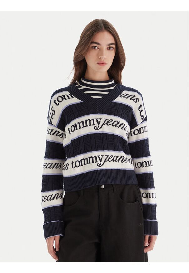 Tommy Jeans Sweter DW0DW21682 Granatowy Regular Fit. Kolor: niebieski. Materiał: bawełna