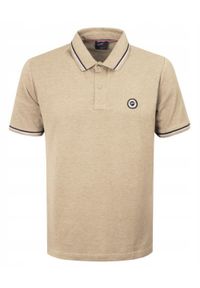 Męska, Bawełniana Koszulka Polo - Pako Jeans - Beżowa. Okazja: na co dzień. Typ kołnierza: polo. Kolor: brązowy, wielokolorowy, beżowy. Materiał: bawełna. Styl: casual