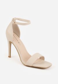 Renee - Beżowe Sandały na Szpilce z Kwadratowym Noskiem Padove. Okazja: na co dzień. Kolor: beżowy. Materiał: satyna. Obcas: na szpilce. Styl: casual #6