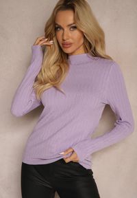 Renee - Fioletowy Casualowy Sweter Półgolf Temitara. Okazja: na co dzień. Kolor: fioletowy. Materiał: jeans. Styl: casual #3