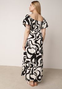 Born2be - Czarna Wiskozowa Sukienka z Bufiastymi Rękawami w Abstrakcyjny Wzór Tibee. Okazja: na co dzień. Kolor: czarny. Materiał: wiskoza. Wzór: nadruk. Typ sukienki: proste. Styl: wakacyjny, casual, elegancki #8