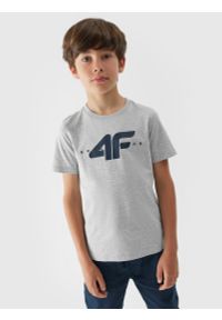 4f - T-shirt z nadrukiem chłopięcy. Kolor: szary. Materiał: bawełna, wiskoza. Wzór: nadruk #1