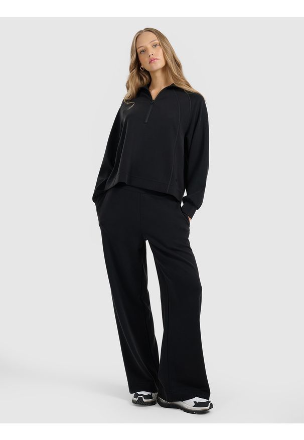 4f - 4F Bluza dresowa nierozpinana z modalem damska - czarna XL. Okazja: na co dzień. Typ kołnierza: kołnierzyk stójkowy. Kolor: czarny. Materiał: dresówka. Styl: casual