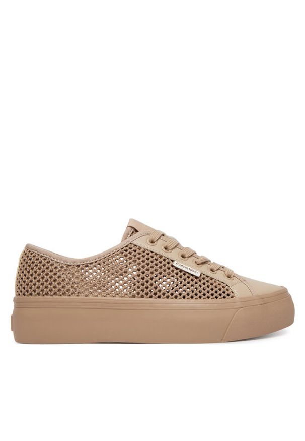 Calvin Klein Sneakersy Vulc Flatf Lace Up Lin Mesh HW0HW02971 Beżowy. Kolor: beżowy. Materiał: materiał