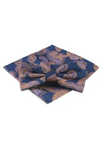 Mucha Męska z Poszetką - Alties - Duży, Pomarańczowy Wzór Paisley. Kolor: pomarańczowy. Wzór: paisley. Styl: sportowy, elegancki