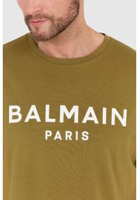 Balmain - BALMAIN Zielony t-shirt męski z drukowanym białym logo, Rozmiar 2XL. Kolor: zielony #3