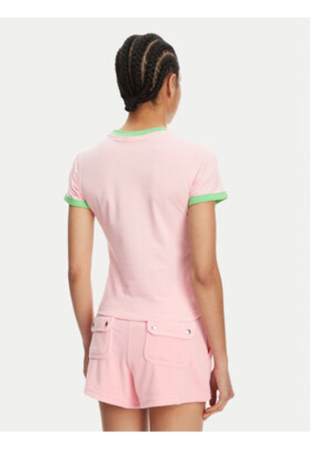 Juicy Couture T-Shirt Collegiate Ringer JCWCT125320 Różowy Slim Fit. Kolor: różowy. Materiał: bawełna
