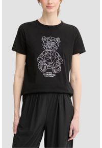 Guess - GUESS Czarny damski t-shirt na krótki rękaw z cyrkoniami Romy, Rozmiar M. Okazja: na co dzień. Kolor: czarny. Długość rękawa: krótki rękaw. Długość: krótkie. Styl: elegancki, casual #1