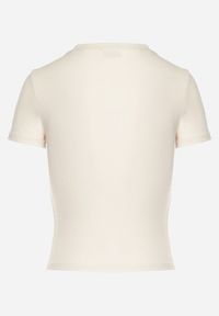 Born2be - Jasnobeżowy Bawełniany T-shirt Elastyczny Lireanne. Kolor: beżowy. Materiał: bawełna #6