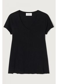 AMERICAN VINTAGE - Czarny t-shirt z krótkim rękawem American Vintage. Kolor: czarny. Materiał: bawełna, wiskoza. Długość rękawa: krótki rękaw. Długość: krótkie. Wzór: melanż. Styl: vintage #1